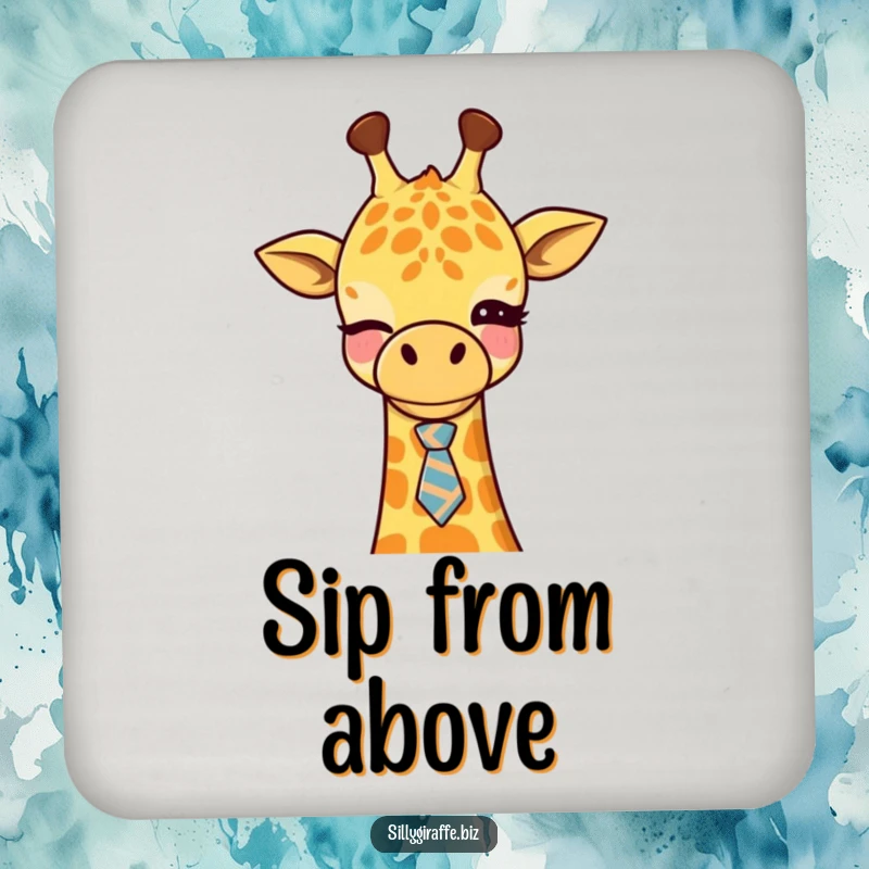 Funny Kawaii Giraffe Drink Coasters featuring a cute giraffe winking with a tie, ideal for protecting tables and adding office humor.