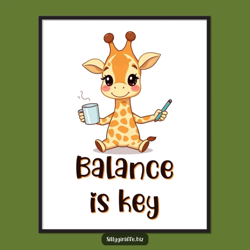 Funny Giraffe Juggling Poster - Whimsical Art for a Cheerful Workspace