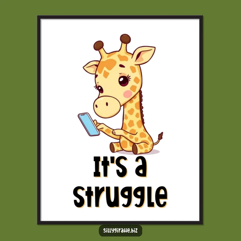 Funny Giraffe Phone Poster - Whimsical Art for Tech-Loving Homes