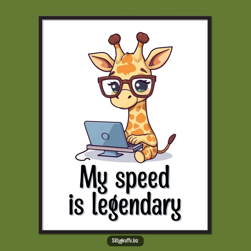 Funny Giraffe Typing Poster - Whimsical Art for a Laugh-Out-Loud Office Space