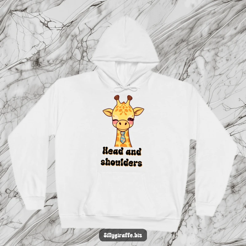 Funny Kawaii Giraffe Hoodie showing a cute giraffe winking with a tiny tie, great for office dwellers and humorous comfort.