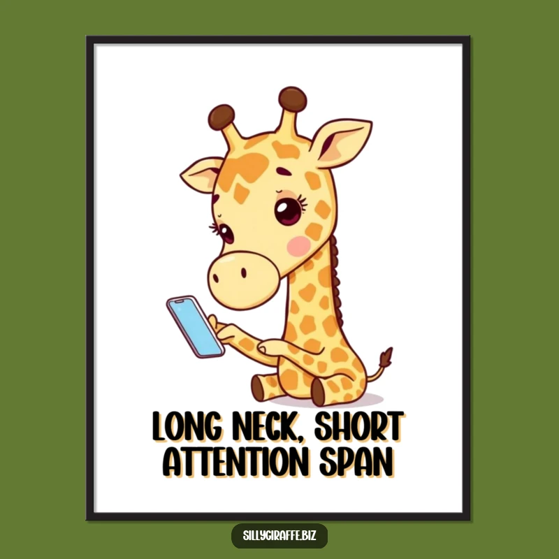 Free Printable Wall Art: Tiny Phone Giraffe, Quirky Decor Downloadable Gift