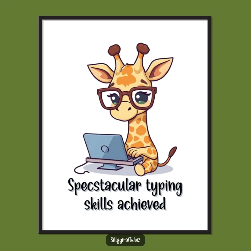 Free Printable Wall Art: Funny Typing Giraffe Office Decor Downloadable Gift