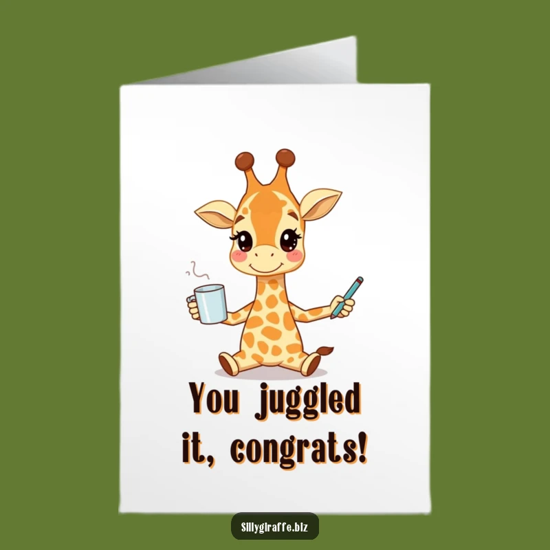 Free Printable Congrats Card: Juggling Giraffe Celebrations Downloadable Gift