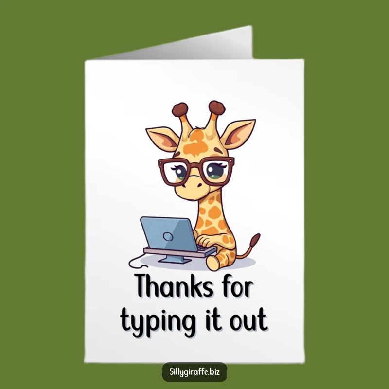 Free Printable Thank You Card: Fast Giraffe Expressing Gratitude Downloadable Gift