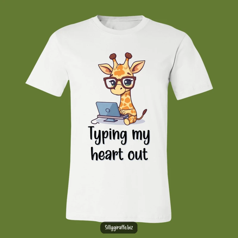 Funny Giraffe Typing T-Shirt - Cute Geeky Animal Tee for Laughter & Style