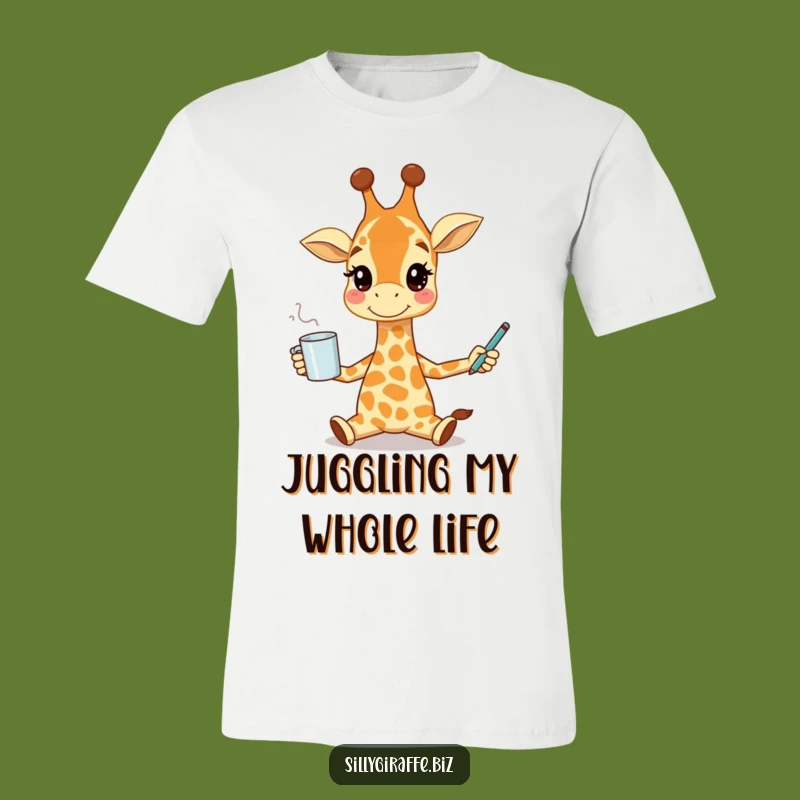 Funny Giraffe Juggling T-Shirt - Humorous Animal Tee for Busy Bees